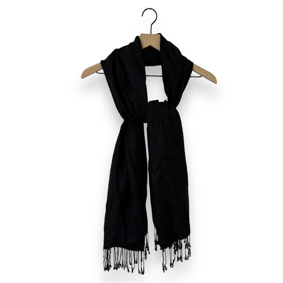 Pashmina Scarf Shawl Wrap Solid Black with Fringe - Picture 1 of 5